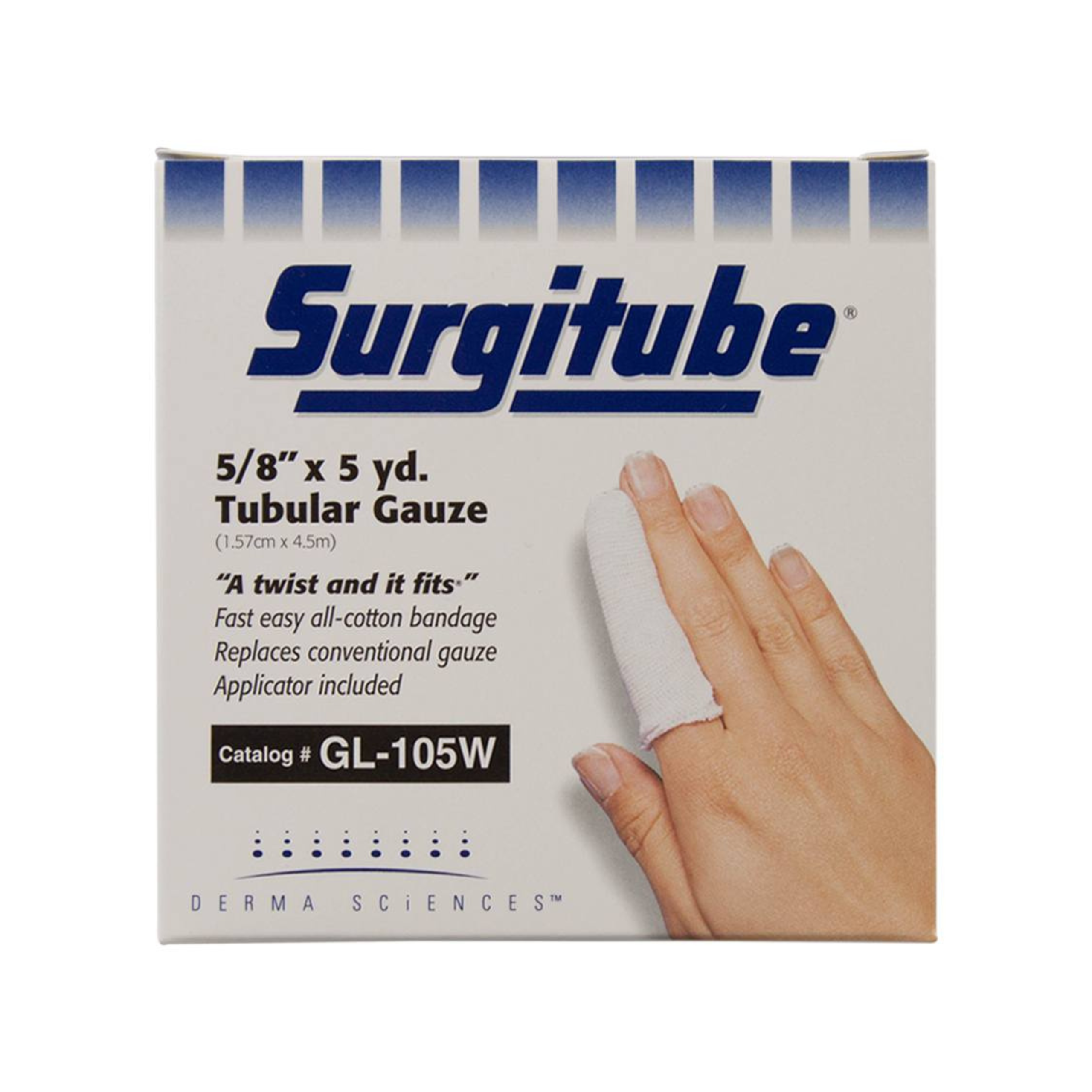 Surgitube Tubular Gauze Bandage for Small Fingers, Toes, 5/8" x 15 yds, White, SIZE 1 (GL251)