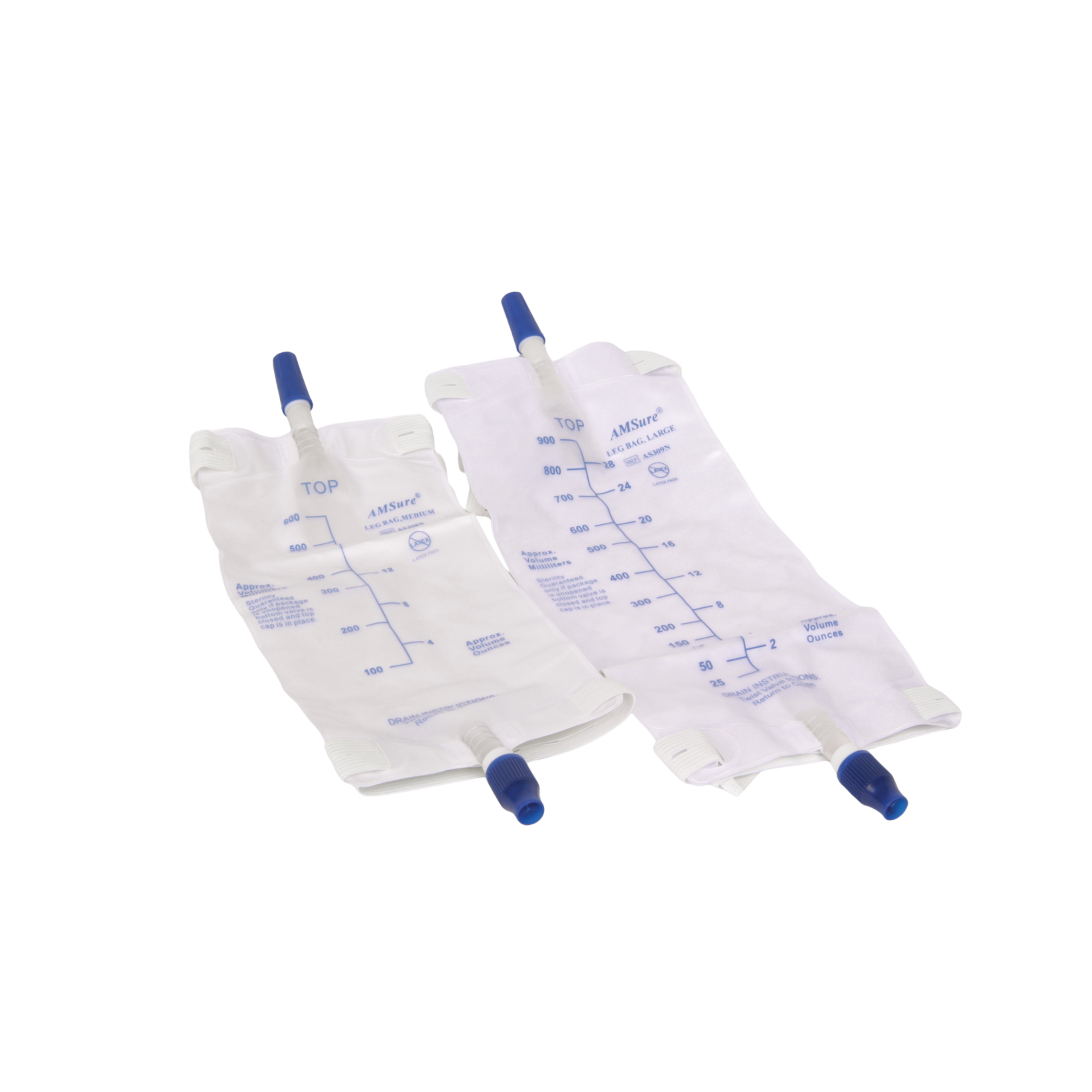 Leg Bag, 600mL Medium, Bottom Draining, Anti-Reflux, Push-Pull Valve with 2 Pre-Assembled Straps, Sterile Fluid Pathway (AS306)