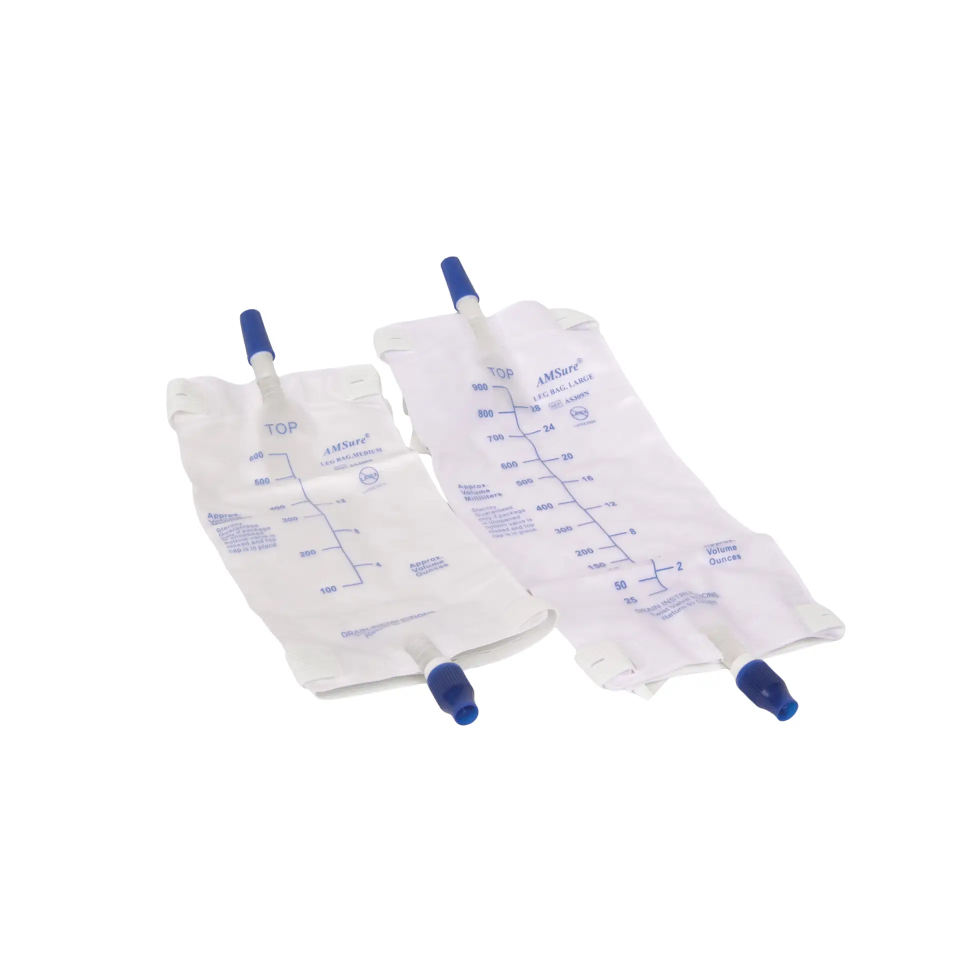 Leg Bag, 600mL Medium, Bottom Draining, Anti-Reflux, Push-Pull Valve with 2 Pre-Assembled Straps, Sterile Fluid Pathway (AS306)